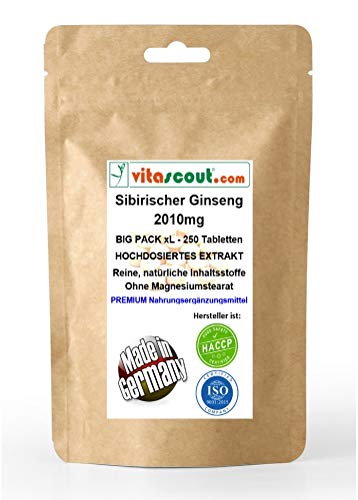 Sibirischer Ginseng Extrakt entspricht 2010mg Pulver PRO TABLETTE - MADE IN GERMANY - 250 Tabletten - OHNE MAGNESIUMSTEARAT - LABORGEPRÜFT
