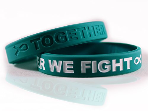 Cancer Awareness Bracelets Gift for Patients, Survivors, Family and Friends, Set of 2 Pink Ribbon Silicone Rubber Wristbands (Ovarian Cancer Teal)