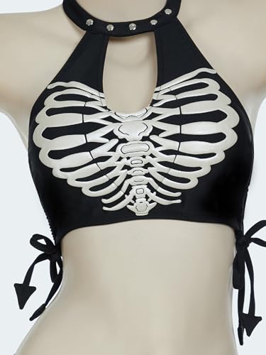 MEOWCOS Goth Bikini Swimsuit Gothic Unique Black Skull Print Bathing Suit Dark Style Goth Swimsuit4