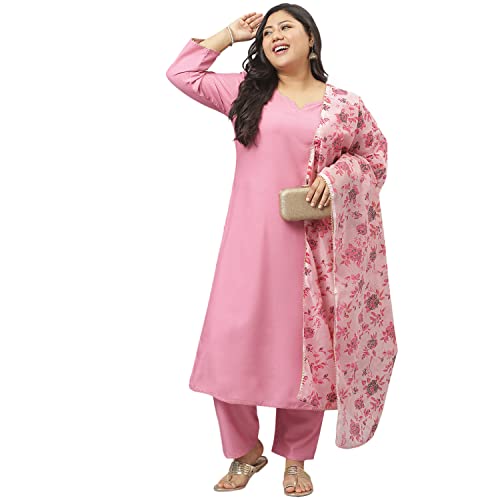 Image of Stylum Women's Plus Size Rayon Solid Straight Kurta Pant With Dupatta