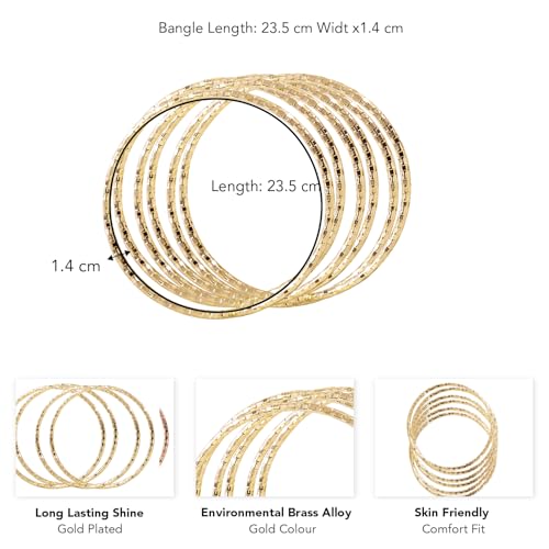 Image of Peora Silver Gold & Rose Gold Plated Metal Bangles Bracelet Fancy Gift for Women (6 Pcs. 2.6 inch)