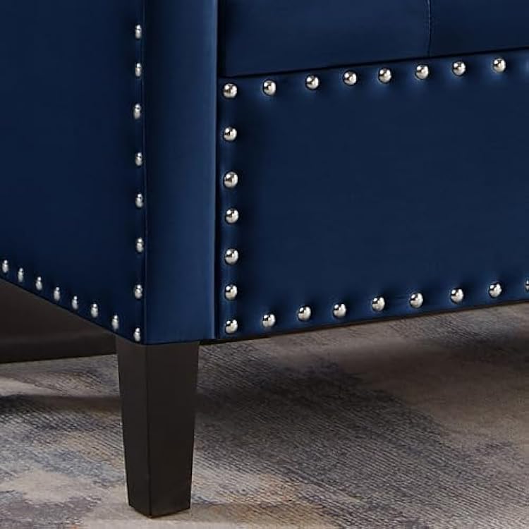 Storage Benches Upholstered Tufted Button Storage Bench with Nails Trim,Entryway Living Room Soft Padded Seat with Armrest,Bed Bench - Navy