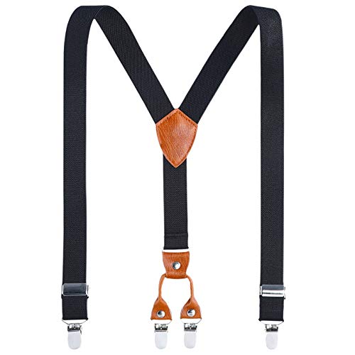 Awaytr Kids Child Men Boy Suspenders - Adjustable Elastic Solid Color 4 Strong Clips Braces(27Inches (3 Years To 9 Years), Black) #TOP13