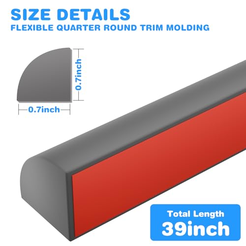 Flexible Quarter Round Molding, Peel and Stick Rubber Floor Trim for Bathrooms, Kitchens, Countertops,Flexible Moulded Trim 0.7" ×0.7" (Gray, 39Inch)
