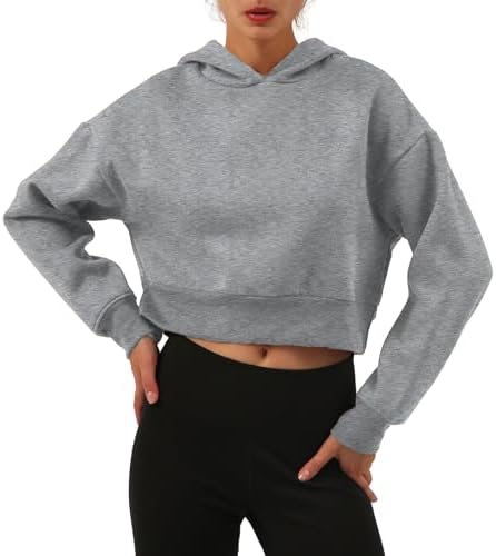 Amazhiyu Women&rsquo;s Fleece Cropped Hoodies Casual Long Sleeve Pullov...