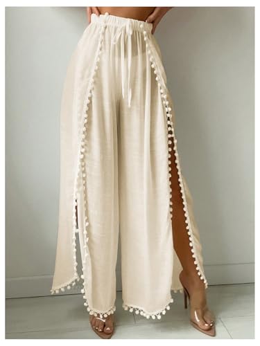 Women's Drawstring Waist Slit Bathing Suit Cover Up Swim Pants Sheer Tie Front Swim Cover Ups Swimwear3