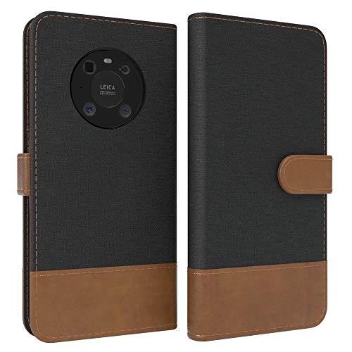 EAZY CASE Tasche kompatibel mit Huawei Mate 40 Pro 5G Stoff Schutzhülle mit Standfunktion Klapphülle Bookstyle, Handytasche Handyhülle Cover mit Magnetverschluss & Kartenfach, Kunstleder, Schwarz