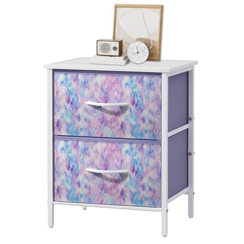 Stero Nightstand, Kids Dresser with 2 Drawers, Steel Frame Bedside Furniture, Wood...