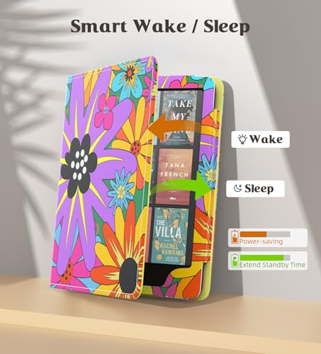 Image of MoKo Case for 7 inch /6.8 inch Kindle Paperwhite(12th /11th Gen-2024 /2021) and Kindle Colorsoft Signature Edition, Slim PU Shell Cover Case with Auto-Wake /Sleep for Kindle Paperwhite 2024, Campus Flowers
