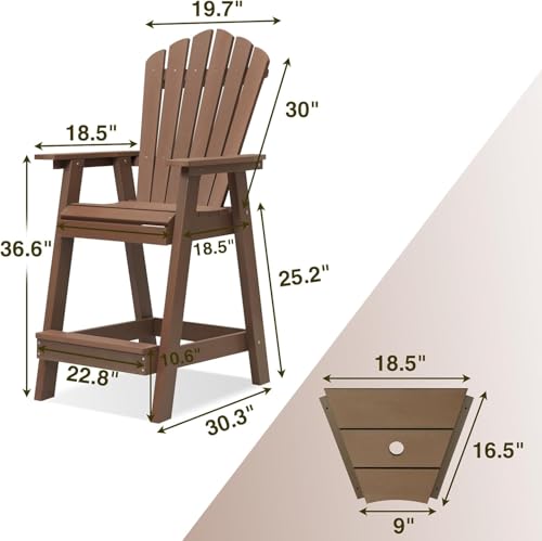 Image of Psilvam Tall Adirondack Chair 1PC, Poly Lumber Outdoor Bar Stools, Brown