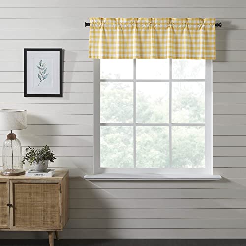 VHC Brands Annie Buffalo Check Farmhouse 16×60 Valance Yellow Rod Pocket Cotton Kitchen Window Curtains