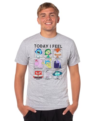Disney Inside Out 2 T-Shirt Mens Today I Feel Character Emotions Adult Tee (Small) Heather Grey