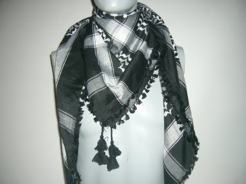 White & Black Shemagh Heavyweight Arab Tactical Desert Keffiyeh Scarf