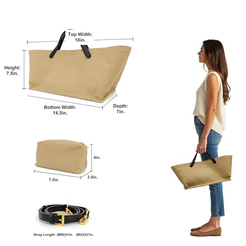 Women’s Beige Canvas Tote Bag with Leather Strap – Convertible Boat-Shaped Handbag | Crossbody, Shoulder, or Top Handle Purse | Chic & Versatile Everyday Bag4