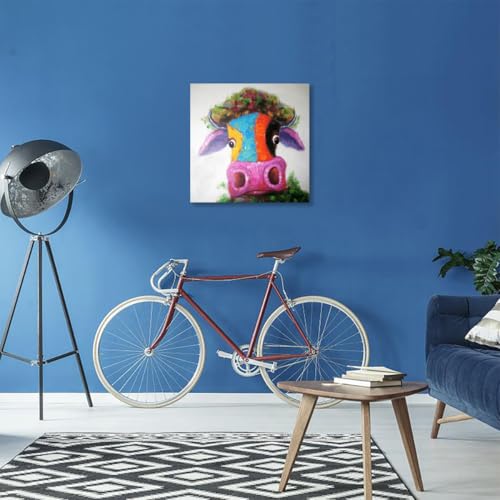 Fokenzary Hand Painted Multiple Colors Cow/Bull Modern Pop Wall Art Framed Ready to Hang