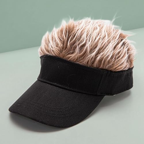 YIJU Novidade masculina viseira de cabelo espetado sol engraçado boné de golfe peruca falsa chapéu d
