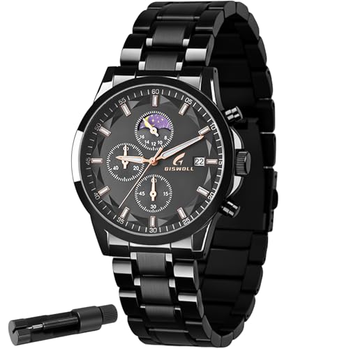 Distinctive Mens Analog Chronograph Watches with Auto Date & Multi Subdials, Fashion Casual Sport Quartz Wrist Watches with Luminous, 3ATM Waterproof, Gift Ideas for Men, Boyfriend, Husband, Dad (Black&Black, S)