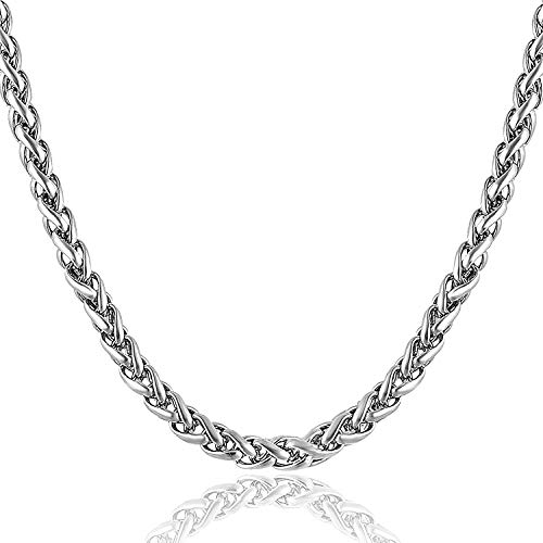 Fashion Frill Silver Chain For Men Fashion Jewellery Double Coated Popular Silver Plated Elegant Necklace Stainless Steel Silver Chains For Men Boys Stylish Chains Necklaces 22 Inches
