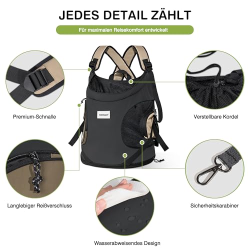 ALLSOPETS Hundetragerucksack, Tragbarer Haustiertragerucksack für Katzen Hunde Welpen, Integrierter Sicherheitsgurt, Ergonomisches Design, Atmungsaktiver Hunderucksack für Motorrad (Dunkelgrau)