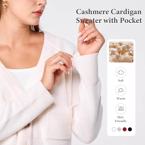 Simple&Opulence Women's Cashmere Cardigan Sweater, Cashmere Long Sleeve V Neck Open Front Cardigan with Pocket3