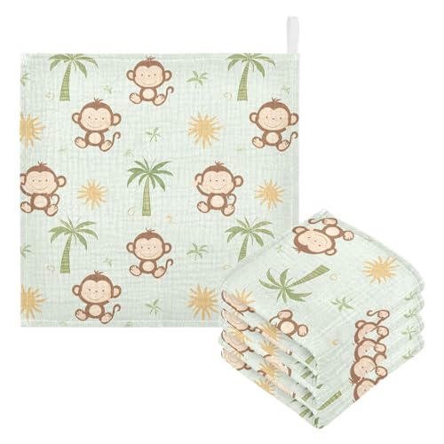 Image of vvfelixl Baby Muslin Washcloths Cute Monkey Coconut Trees Baby Burp Cloths Cotton Babys Face Towel for Newborn Infants Boys Girls Soft and Absorbent 11.8 X 11.8 in, 3 Pack