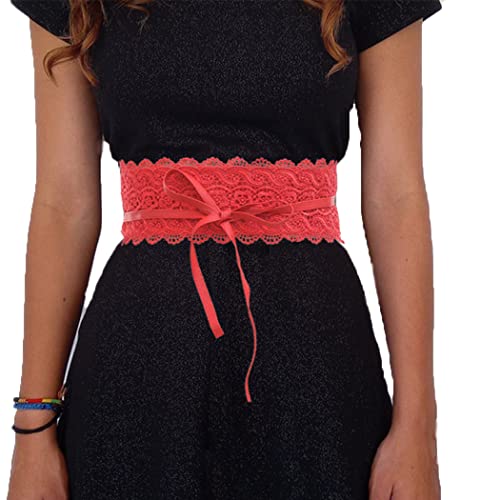 Asooll Red Vintage Lace-up Wide Waist Belts Leather Obi Style Cinch Waspie Corset Waist Bands Party Club Prom Dress Waist Belts for Women