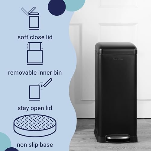 Image of happimess Betty 8 Gal Step Trash Can Soft-Close Lid, Charcoal Black