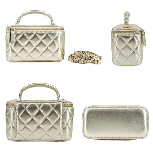 Image of M-ioi-M Small Genuine Leather Purse Quilted Crossbody Bag for Women, Mini Top-Handle Shoulder Handbag w /Gold Chain Strap