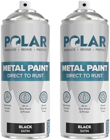 Polar Specialist Coatings Satin Black Direct to Rust Spray Paint - 2 x 13.5fl oz - Protect and Stop Corrosion - Undercoat, Topcoat - Quick Dry Formula - Ideal for Metal, Wood, Plastic and Ceramic