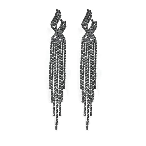 Long Rhinestone Tassel Statement Earrings for Women Bohemia Crystal Flower Leaf Dangle Earrings Minimalist Exaggerated Zircon Earrings Prom Jewelry (Black) by Rrdaily - Image 7
