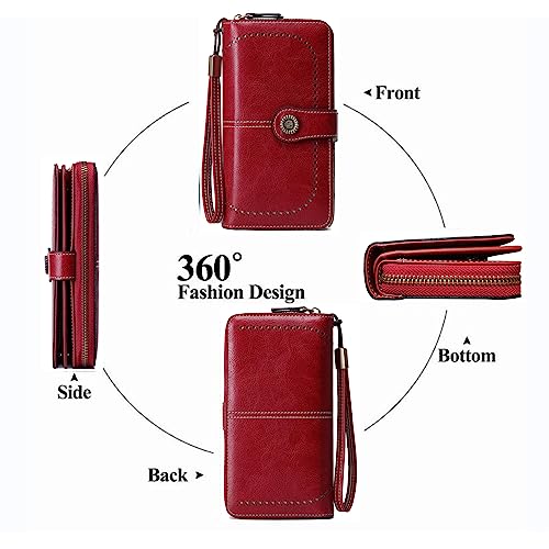 Image of Women's RFID Blocking Wallet Large Zip Around Leather Clutch with Wristlet | Large Capacity, 23 Card Slots, 2 ID Windows, Phone Holder, Soft PU Leather, RFID Secure, Coin Pocket, Checkbook Holder