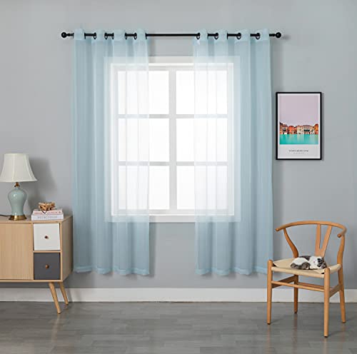 WPM Light Sky Blue Sheer Window Curtain Panels for Bedroom, Kitchen, Kids Room- Solid Semi Voile Drapes Grommet Living Room Panels. Set of 2 (Lite Blue, 54W X 84L)
