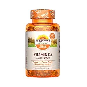 Sundown Vitamin D3 for Immune Support, Non-GMO, Dairy-Free, Gluten-Free, No Artificial Flavors, 25mcg 1000IU Softgels…