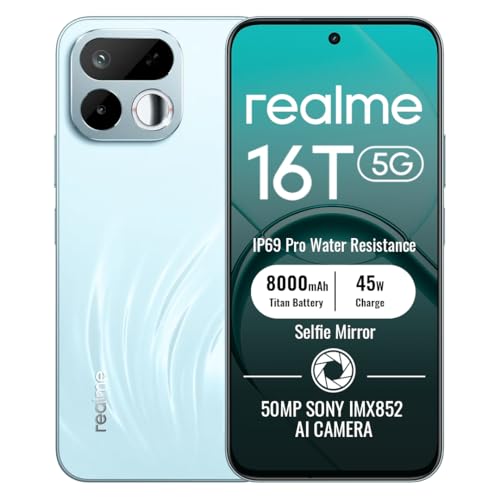 Image of realme 16T 5G Smartphone 6GB+128GB, 6.8-inch Screen, 144Hz Display, 8000mAh Battery, 45W Fast Charging, Rear16MP+Front50MP AI Camera, MediaTek Dimensity 6300,IP69, Green