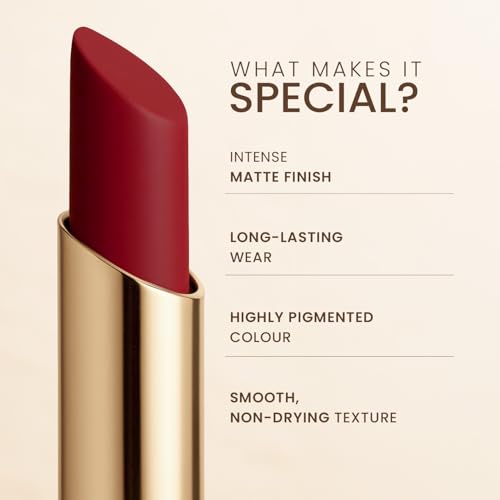 Image of TEEN TEEN LUXE Matte Lipstick | Long-Lasting Wear Up to 12 Hours | Ultra Smooth Velvet Finish | Rich Pigmented Lip Shade | Lightweight & Travel Friendly | American-Red, 1gm