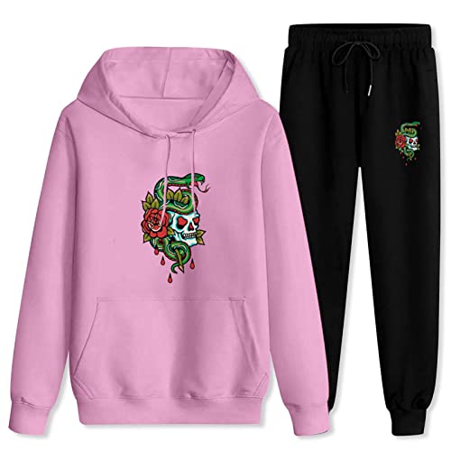 CAPINER Adult Anime Tracksuit Set,Mens Green Snake Skull Hoodie Sweatpants Casual Jogging Suit 2 Piece Set Small