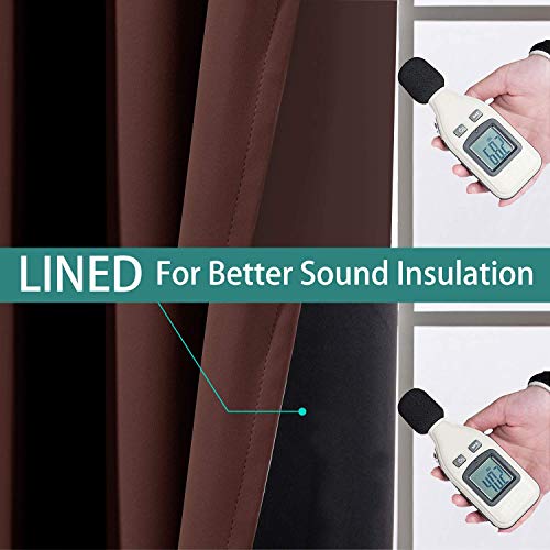 Image of Yakamok Brown 100% Blackout Patio Door Curtain Panels W100 x L96, 1 Panel | Noise Reducing Barrier Panel for Sliding Glass Door, 2 Thick Layers Heat Full Light Blocking Patio Door Drapery