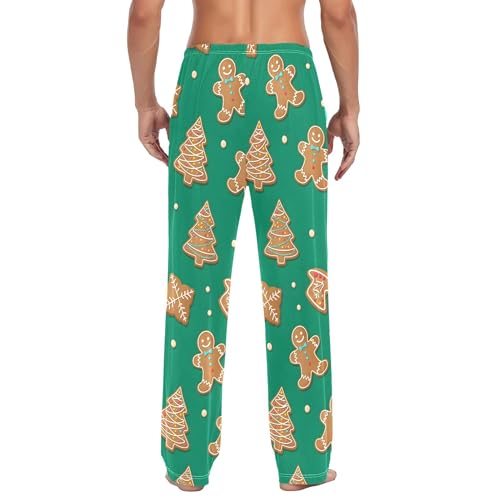 Men's Pajama Bottom Christmas Gingerbread Cookies Pattern Cotton Pajama Pants Drawstring Sleepwear Long Pants Pockets3