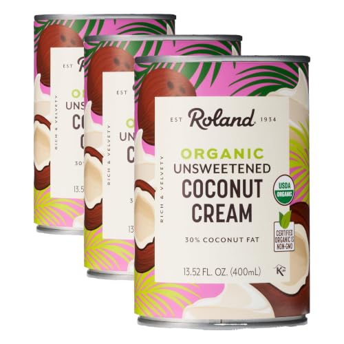 Roland Foods Organic Unsweetened Coconut Cream, Specialty Imported Food, 13.52 Ounce Can (Pack of 3)