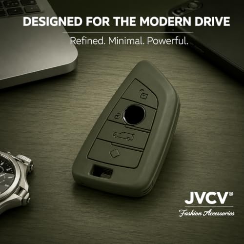 Image of JVCV Soft TPU Cover Compatible with BMW X1, X3, X6, X5, 5 Series, 6 Series, 7 Series 4 Button Blade Smart Key | Scratch-Resistant Protective Case (2 Pack - Matte Green)