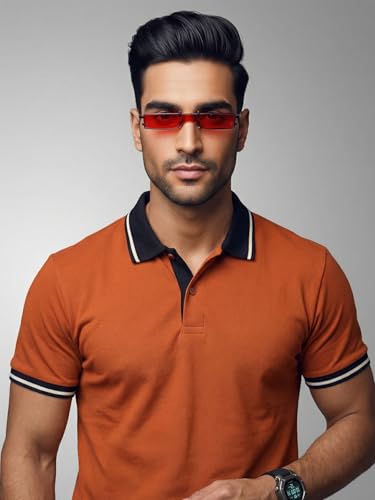 Image of Veirdo Men's Polo T-Shirt Regular Fit with Contrast Pattern & Striped Trim on Collar and Half Sleeves, Stylish Solid Casual, Weekend & Outdoor Wear (Sizes S to 2XL)