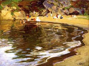 Peinture à l'huile Bathers in a Cove Edward Potthast toile 30x36 pouces