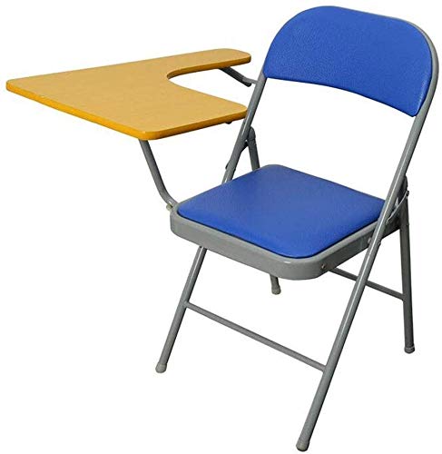 WXF Folding Chairs Writing Board, Office Training Chair Meeting Student Chair Iron Frame Backrest Table Chair (Color : Blue)