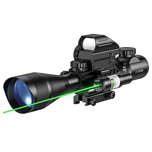 MidTen Riflescope Combo 4-12x50EG Dual Illuminated Optics & IIIA/2MW Laser Sight(Green) & 4 Holographic Reticle Red/Green Dot Sight & 20mm Scope Mount
