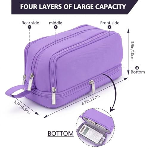 Image of 4 Compartments Pencil Case for Boys,Big Canvas Pen Pouch Bag, Large Capacity Pen Box, Tool Bag for Middle School College Office Organizer for Kids Men Women Adult Teens [Purple Color]