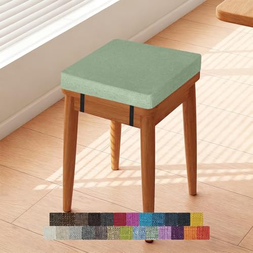 Kimgull 四角 クッション 座布団 ロック固定 椅子 クッション 模造リネン生地 高反発スポンジ スクエア 座蒲 タイプ カバー取り外し可能 洗える 無地 ダイニング リビング カラー10 グリーン 30X30X10CM