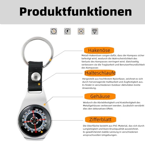 JUXINE Kompass Wegweiser-Schlüsselanhänger aus Aluminium – Wasserdichter Taschenkompass für Outdoor, Camping & Abenteuer - Original