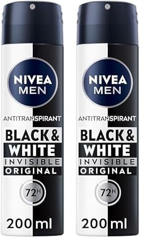 NIVEA MEN Déodorant Spray Invisible For & Original 1 x 200 ml déodorant homme anti traces blanches et jaunes anti transpirant aisselles protection 48 h Lot de 4