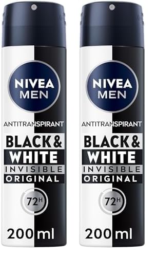 NIVEA MEN Déodorant Spray Invisible For Black & White Original (1 x 200 ml), déodorant homme anti-traces blanches et jaunes, anti-transpirant aisselles protection 48 h...