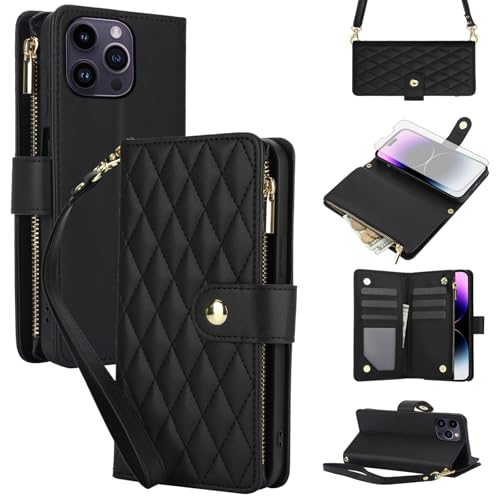 Étui iPhone 14 Pro Max 5G avec fermeture éclair étui portefeuille fente cartes et support rabat